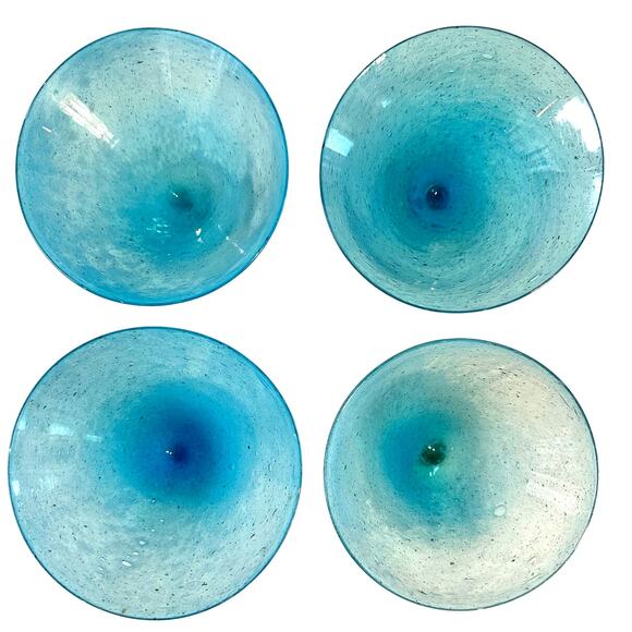 Crate and Barrel Calypso Aqua Handblown Seeded Martini Dessert Glasses-Set of 4 - Picture 3 of 9